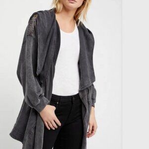Free People Washed Charcoal Hooded Draped Utility Jacket